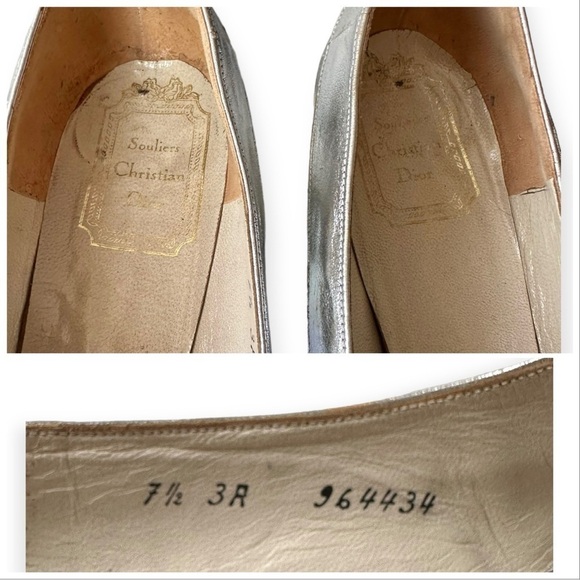 Vintage 60s Christian Dior Souliers Silver Mod Pumps with Metal Discs. Size 7 1 - Picture 10 of 16
